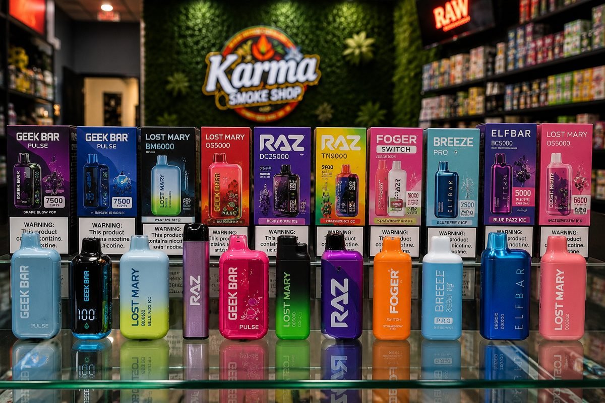 Premium disposable vapes at Karma Smoke Shop Houston — top brands and hundreds of flavors